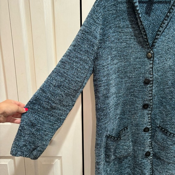 DENIM&CO Women’s Long Warm Knit Button Down Cardigan w/ Pockets - blue, size M - Picture 3 of 7